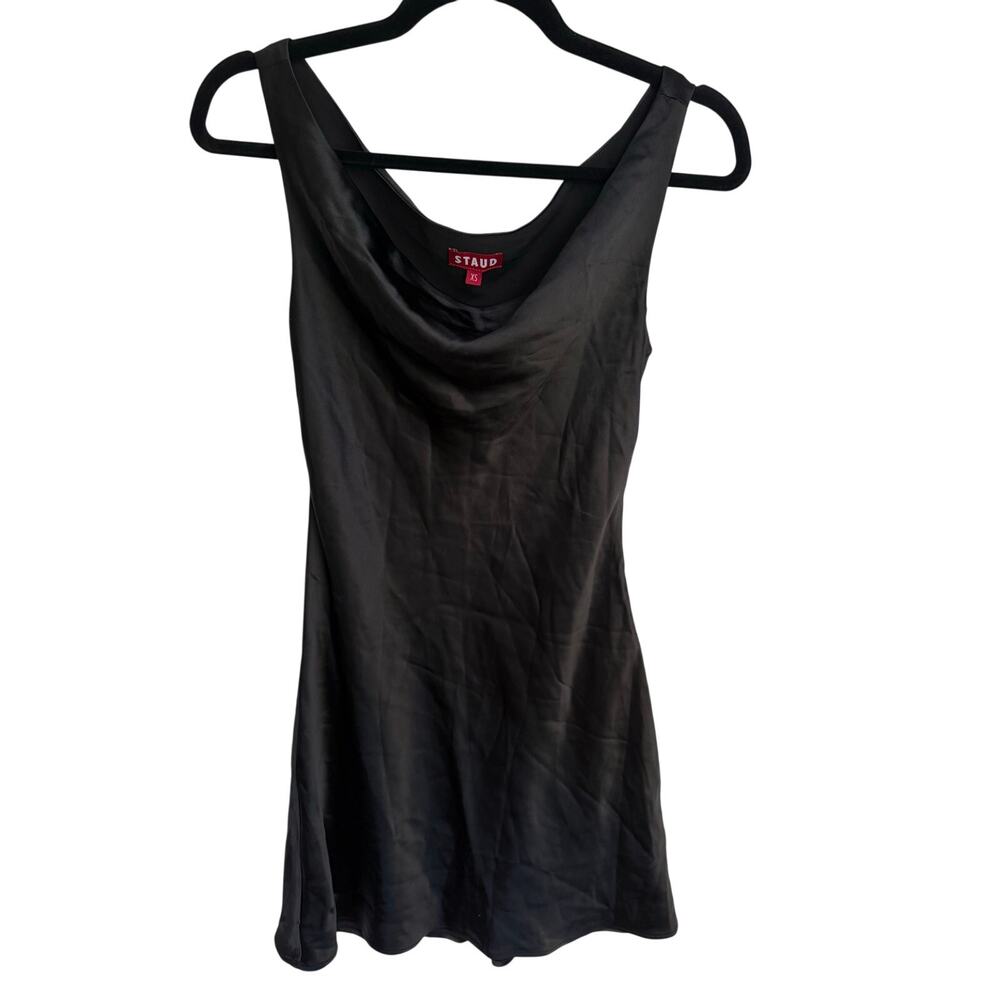 STAUD Black Satin Drape Neck Mini Dress Size XS XSmall